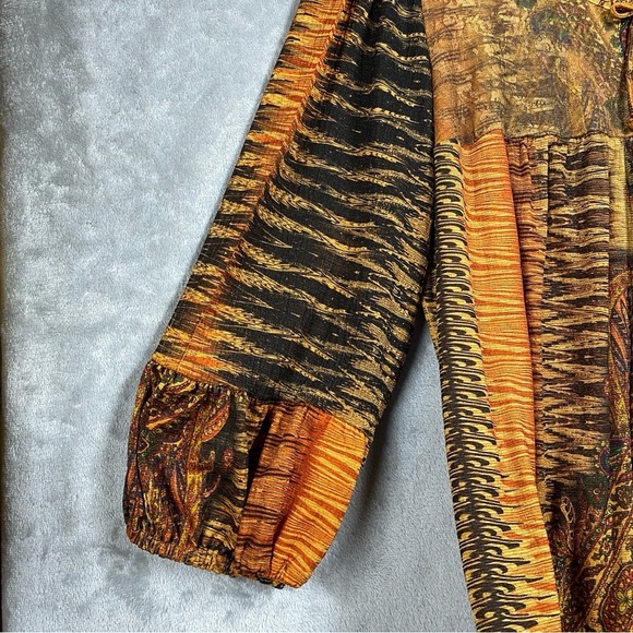 Dressbarn Boho Peasant Puff Sleeve Blouse Keyhole Aztec Southwestern Print Lace - Picture 6 of 13